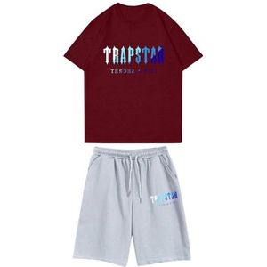Trapstar kinder T-shirt met korte mouwen herensportpak,2-delige joggingbroek van trapstar-katoen met korte mouwen,100-160,jongen,deerntje,Zomer casual trainingspak(Color:21,Grootte:100(child))