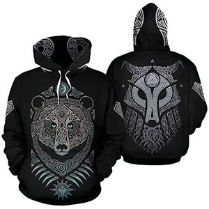 Viking Berserker Hoodie, Mannen Bear Head Tattoo Full Zip Plus Size Pullover, Unisex Fashion Nordic 3D Digital Printed Harajuku Sweatshirt S-5XL