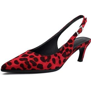 CRETUAO Vrouwen Luipaard Print Kitten Heels, Sexy Puntige Teen Lage Enkelband Slingback Hakken, Comfortabel Ademend Mesh Avondfeest Prom Jurk Pumps Schoenen,Rood,35.5 EU