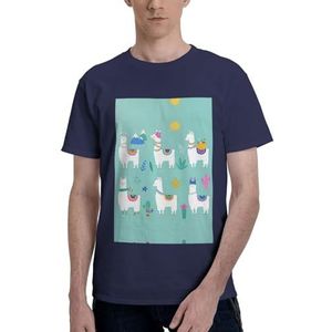 CKGODGF Katoenen T-shirt met alpaca-lama-print, casual en comfortabel, korte mouwen, geschikt voor fitness en dagelijks gebruik, Donkerblauw, S