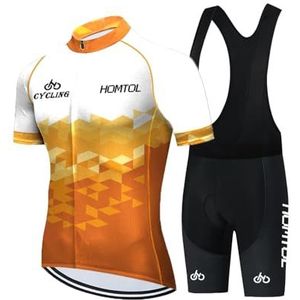 HOMTOL racefietstrui heren korte mouw fietstrui heren set fietstrui voor heren fietskleding lange mouw Fietstruien Ademend Elastisch Sneldrogend Jersey Fietsen MTB (WitOranje, L)