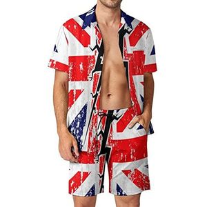 Britse vlag met een scheur in het midden Hawaiiaanse bijpassende set voor heren, 2-delige outfits, overhemden en shorts met knopen voor strandvakantie