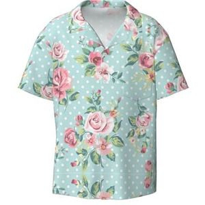 ZEEHXQ Amerikaanse Vlag Print Mens Casual Button Down Shirts Korte Mouw Rimpel Gratis Zomer Jurk Shirt met Zak, Roze Rose Bloemen, 4XL
