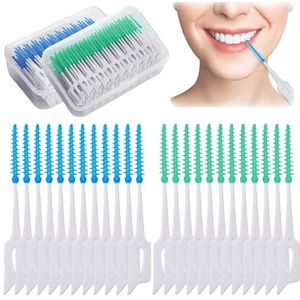 400 stuks interdentale borstels, siliconen interdentale borstels, zachte siliconen adaptieve interdentale borstel, draagbare dual-use floss-stick, tandborstels tussenruimte, dubbelzijdige interdentale