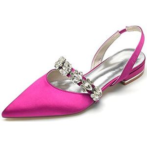 EICOFF Trouwschoenen voor vrouwen Lage hak Satijn Puntige Gesloten Tenen Ballet Flats Dames Rhinestone Bruidsjurk Schoenen,Rose,36 EU