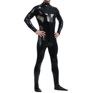 Seeksmile Unisex Metallic Bodysuit Zentai Zonder Capuchon Volwassen Glanzend One Piece Spandex Body Pak Halloween Kostuum, Zwart, XL