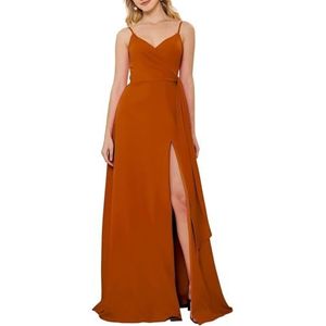 HPPEE Jurken voor dames, V-hals, bruidsmeisjesjurk, mouwloos, chiffon, bruidsmeisje, formele avondjurk, Verbrand Oranje, 32