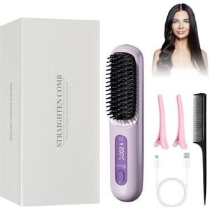 HASAIKA Draadloze stijlborstel, ionen- en mini-stijlborstel, 140 °C - 200 °C, 3 temperatuurinstellingen met led-display, ideaal voor reizen en dagelijks gebruik (paars)