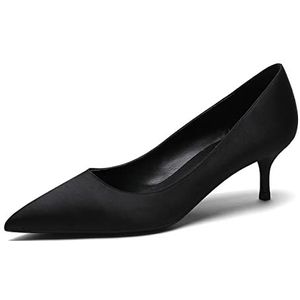 Vrouwen Stiletto Lage Midden Hakken Pumps Mode Puntige teen slip op Schoenen Zwart 39.5 EU