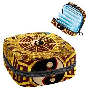 Periode Pouch, Draagbare Tampon Opbergtas voor Maandverband, Yin Yang, Meerkleurig, 4.7x6.6x6.6 in/12x17x17 cm
