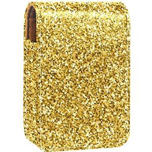 Draagbare Lipstick Case voor op reis,Mini Lipstick Opbergdoos met spiegel voor dames dames, Lederen cosmetische etui goud patroon, Meerkleurig, 9.5x2x7 cm/3.7x0.8x2.7 in