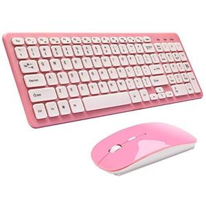 Draadloos toetsenbord en muis, SUAVER compacte draadloze muis en toetsenbord, 2.4G ergonomische toetsenbord muis combo met USB-ontvanger fluisterstille toetsenbord ontwerp (roos)