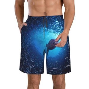 JIAWUJYNB Underwater Sea Lion Print strandshorts voor heren, lichtgewicht, sneldrogend trekkoord zwembroek met zakken, Wit, S