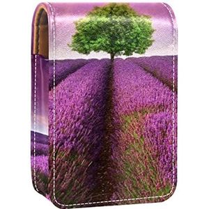 Gepersonaliseerde Lipstick Case Draagbare Make-up Tas Cosmetische Pouch Lippenstift Houder Make-up Organizer Lavendel Paars Bloem Veld, Meerkleurig, 9.5x2x7 cm/3.7x0.8x2.7 in