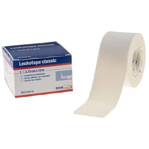 BSN Leukotape 3,75 cm x 10 m, sporttape, ademend, scheurvast, tape voor sport en vrije tijd, niet-elastisch, huidvriendelijke tape (wit, 6 rollen)