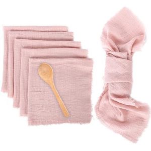 Lollanda Stoffen servetten, wasbare tafelservetten, dinerservetten, katoen, servetten met franjes voor Kerstmis, verjaardag, bruiloft, 42 x 42 cm (6-delige set, roze)