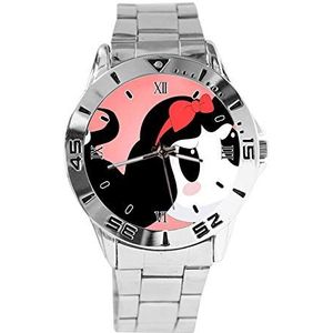 Panda Meisje Mode Dames Horloges Sport Horloge Voor Mannen Casual Rvs Band Analoge Quartz Horloge, Zilver, armband