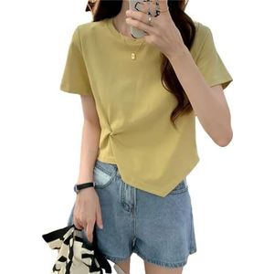 Tdvcpmkk Dames zomer onregelmatig strak korte mouwen O-hals T-shirt dames tops, Geel, XL