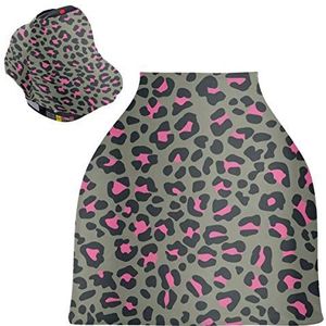 Roze luipaardprint stretchy babyautostoelhoes luifel verpleeghoezen zacht ademend winddicht sjaal wisselkussen voor winter baby borstvoeding jongens