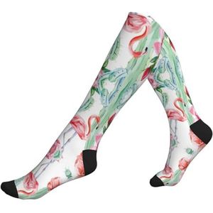 DEXNEL Cactus Flamingo Rose Bloemen Compressie Sokken Voor Mannen Vrouwen 20-30 Mmhg Compressie Sokken Voor Sport Ondersteuning Sokken, 2 Zwart-2, Eén Maat