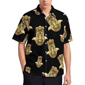 Gouden Hamsa Hand Hawaiiaanse Shirt Voor Mannen Zomer Strand Casual Korte Mouw Button Down Shirts met Zak