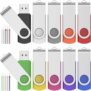 Set van 10 USB-sticks 512 MB - Opvouwbare USB-stick - Kleine capaciteit - 512 MB - Paars - USB-flashdrive met meerkleurig - 10 polskoorden FEBNISCTE