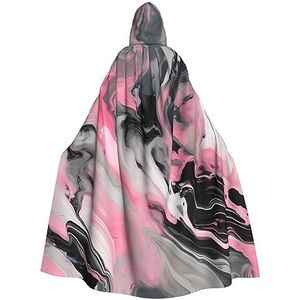 Bxzpzplj Roze abstracte inkt marmeren grijze artistieke print mystieke mantel met capuchon voor mannen en vrouwen, Halloween, cosplay en carnaval, 185 cm