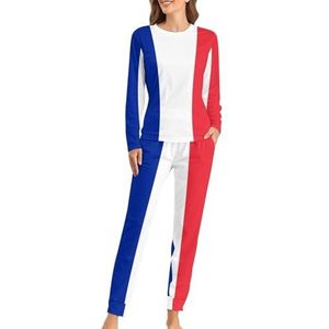 Vlag van Frankrijk Zachte damespyjama met lange mouwen, warme pasvorm, loungewear sets met zakken, 4XL