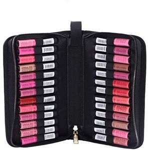ROWNYEON Draagbare Lipstick Tester Case Lipstick Stock Case Houder Organisatie met Draaggreep Lipstick Make-up Bag (26 Slot Gouden rits zwart