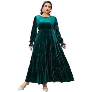 voor vrouwen jurk Plus Fluwelen jurk met volantmouwen en ruches aan de zoom zonder riem (Color : Dark Green, Size : XL)