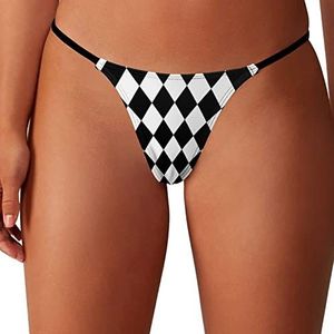 Zwart En Wit Diamond Plaid String String Ondergoed T-Back Stretch Bikini Slipje