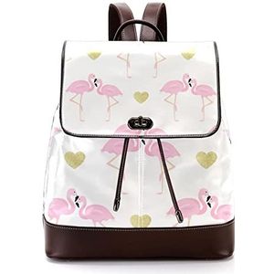 Gepersonaliseerde casual dagrugzak tas voor tiener paar flamingo's en glitter harten patroon schooltassen boekentassen, Meerkleurig, 27x12.3x32cm, Rugzak Rugzakken