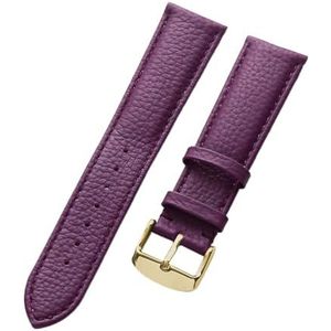 LQXHZ Lederen Band Dames Zacht Leer Lychee Graan Koeienhuid Horlogeband Heren Waterdicht 14 16 18 Mm Horlogeketting Accessoires (Color : Purple gold buckle, Size : 14mm)