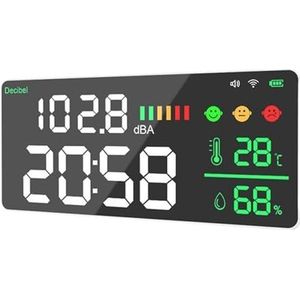 Decibel Geluidsmeter WiFi Decibelmeter 4in1 Temperatuur Vochtigheid Decibeltest Wekker 11inch LED-kleurendisplaybediening