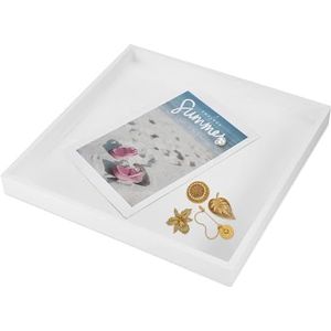 Multifunctionele Witte Houten Dienblad, Desktop Opbergdoos, Valet Dienblad met vierkante vorm, Juwelenschotel voor voedsel voor juwelen voedsel cosmetica, 7,9 x 7,9 inch