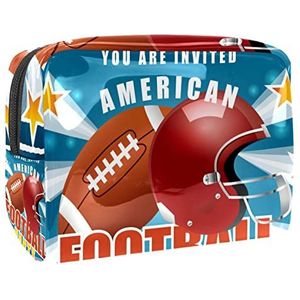 American Football Party Patroon Print Reizen Cosmetische Tas voor Vrouwen en Meisjes, Kleine Waterdichte Make-up Tas Rits Pouch Toiletry Organizer, Meerkleurig, 18.5x7.5x13cm/7.3x3x5.1in, Modieus