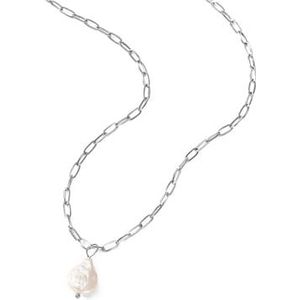 Mode Y-vorm zilveren roestvrijstalen ketting rechthoek link sieraden eenvoudige royale zoetwaterparel hanger ketting cadeau (Style : Silver Color)