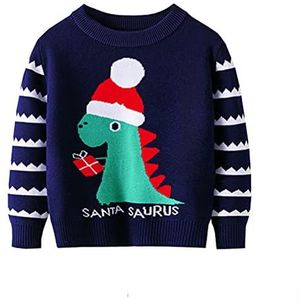 BABSUE Kersttrui voor kinderen, ronde hals, voor jongens, Kerstmis, eland, dinosaurus, kersttrui, gebreide jas, winter, lange mouwen, sweatshirt, trui, 2-3 Jaar