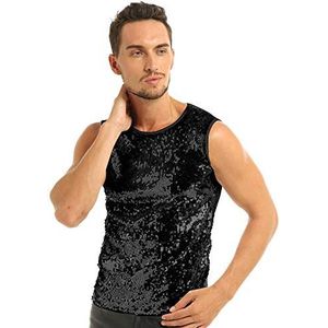 Male Thong Mens Sleeveless Crew Neck Sequin Slim Fitted Vest Tank Top Tee T-Shirts Clubwear Men S Fashion Performance Tops Costumes-Black_L