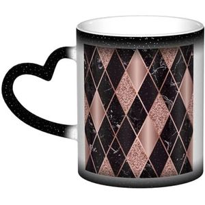 Rose Goud Marmer Roze Zwart Geometrische, Keramiek Mok Warmtegevoelige Kleur Veranderende Mok in de Hemel Koffie Mokken Keramische Cup 330ml