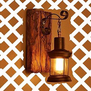 Wandlamp E27, hout, retroverlichting voor binnen, rustieke wandlamp voor woonkamer, slaapkamer, creatieve verlichting voor trappenhuis, gang, café, bar, restaurant, hotel, glazen lampenkap