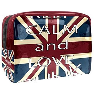 Make-up tas PVC ritssluiting toilettas waterdichte cosmetische tas met Britse Engeland vlag houden kalm en liefde voor vrouwen en meisjes