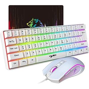 HXSJ V700 Gaming Toetsenbord en Muis Set,60% Gaming Toetsenbord,Compacte Lay-out met 61 Toetsen,RGB-achtergrondverlichting,Muis met Optische Sensor,Kleurrijk LED Licht,Tot 3600 DPI,voor PC,Mac-Wit