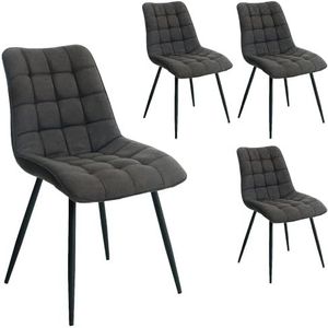 DUPI Set van 4 eetkamerstoelen van stof, versterkt frame, rugleuning en gevoerde zitting, moderne comfortabele stoel, donkergrijs