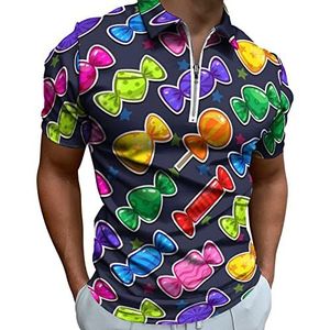 Kleurrijke snoepjes heren poloshirt met rits T-shirts casual korte mouw golf top klassieke pasvorm tennis tee