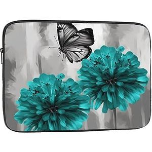 Laptophoes 10-17 inch laptophoes grijs groenblauw bloem vlinder laptophoezen voor vrouwen mannen schokbestendige laptophoes