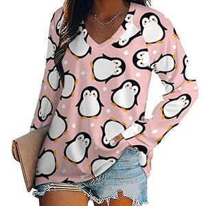 Leuke pinguïn nieuwigheid vrouwen blouse tops V-hals tuniek t-shirt voor legging lange mouw casual trui