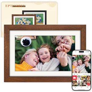 Digitale Fotolijst WiFi 10,1 Inch Walnotenhout 32GB 1280 x 800 IPS LCD-Aanraakscherm, Stuur Foto/Video via Frameo App/USB/SD, Automatisch Draaien