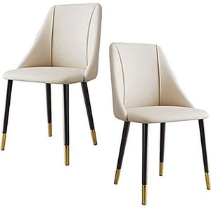 GEIRONV Keukenstoelset van 2, lederen zijstoel Carbon stalen frame kantoor lounge stoelen woonkamer eetkamer stoelen Eetstoelen (Color : White)