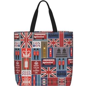 OdDdot Engeland Symbolen Print Tote Bag Voor Vrouwen Opvouwbare Gym Tote Bag Grote Tote Tassen Vrouwen Handtas Voor Reizen Sport, Engeland Symbolen, Eén maat
